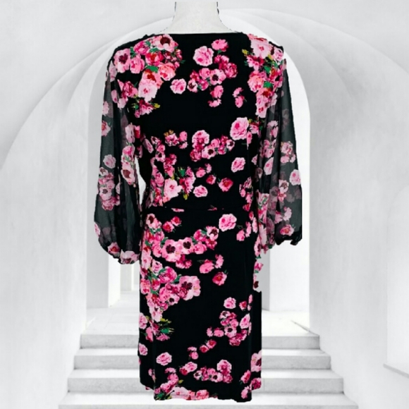 INC NEW XL PINK FLORAL BLACK DRESS International Concepts NWT Womens - Picture 3 of 10